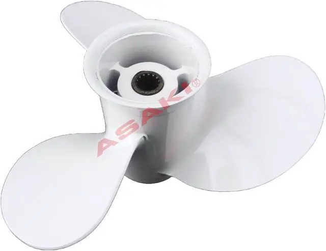 Alt view image 2 of 4 - Asaki 362-64101-0 Fits Tohatsu Nissan Outboard 9.9 15 18HP Aluminum Propeller 3X9 1/4X9