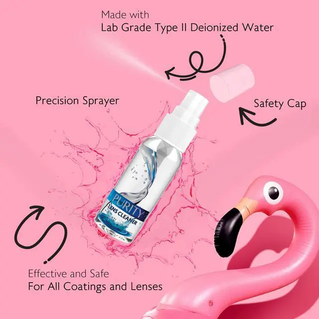 Alt view image 3 of 6 - Purity Eyeglass Lens Cleaner Kit - 2 x 8oz and 1 x 2oz Lens Cleaner Spray Bottle + 2 Microfiber Cleaning Cloths - Safe for All Lenses (AR Coated Included), Eyeglasses and Screens - Clear