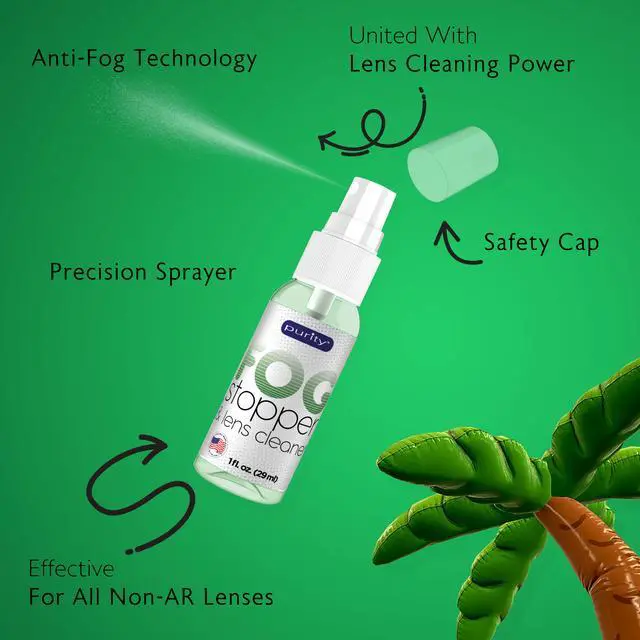 Alt view image 3 of 7 - Purity Fog Stopper and Lens Cleaner Kit (For Non-AR Coated Lenses) - 1 x 8oz and 1 x 2oz Anti Fog Spray + 2 Microfiber Cleaning Cloths - Fog Blocker and Anti-Static Glass and Lens Cleaning Spray