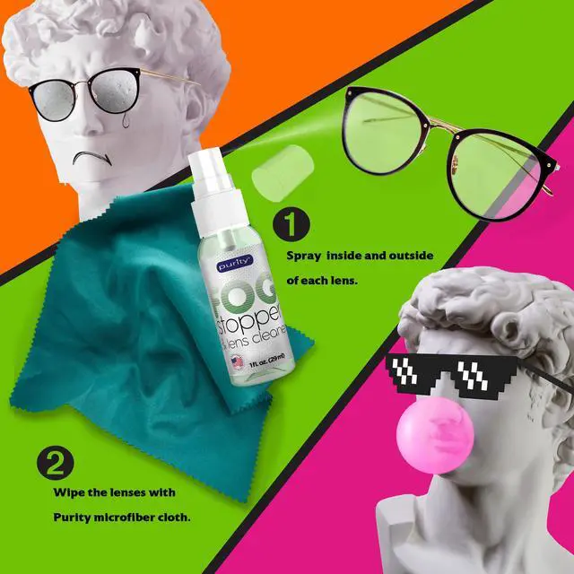 Alt view image 6 of 7 - Purity Fog Stopper and Lens Cleaner Kit (For Non-AR Coated Lenses) - 1 x 8oz and 1 x 2oz Anti Fog Spray + 2 Microfiber Cleaning Cloths - Fog Blocker and Anti-Static Glass and Lens Cleaning Spray