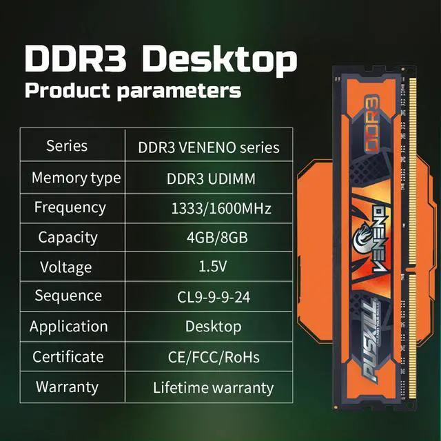 Alt view image 2 of 4 - PUSKILL Computer Memory 8GB 1333MHZ 1600MHZ  DDR3 Desktop 240-Pin 1.5V Ram