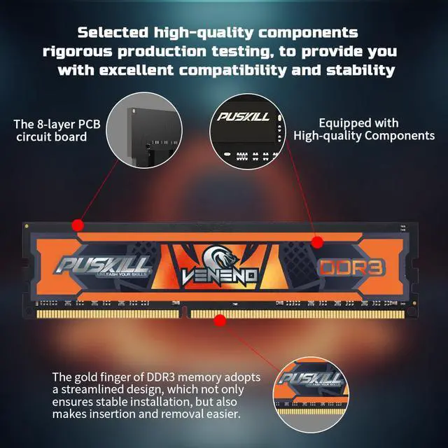 Alt view image 3 of 4 - PUSKILL Computer Memory 8GB 1333MHZ 1600MHZ  DDR3 Desktop 240-Pin 1.5V Ram