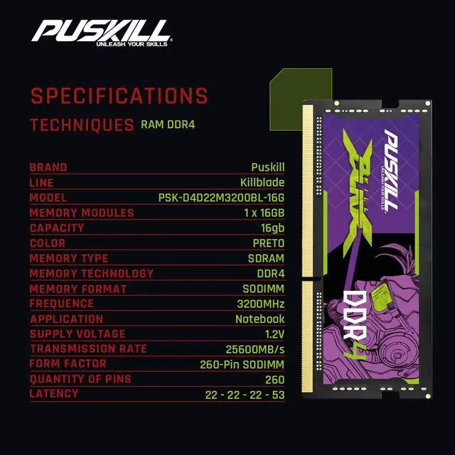 Alt view image 6 of 6 - PUSKILL DDR4 16GB 3200MHZ 1.2V 260-Pin Notebook Memory RAM