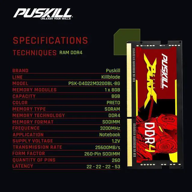 Alt view image 2 of 6 - PUSKILL DDR4 8GB 3200MHZ 1.2V 260-Pin Notebook Memory RAM