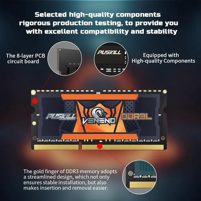 Alt view image 3 of 4 - PUSKILL DDR3L 8GB 1600MHZ 1.35V 204-Pin Notebook Memory RAM