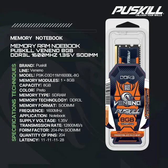 Alt view image 4 of 4 - PUSKILL DDR3L 8GB 1600MHZ 1.35V 204-Pin Notebook Memory RAM