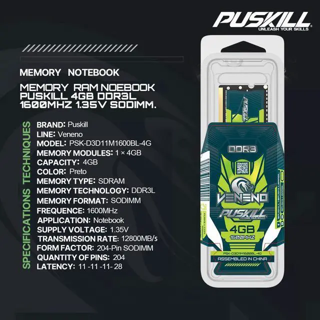 Alt view image 3 of 4 - PUSKILL DDR3L 4GB 1600MHZ 1.35V 204-Pin Notebook Memory RAM