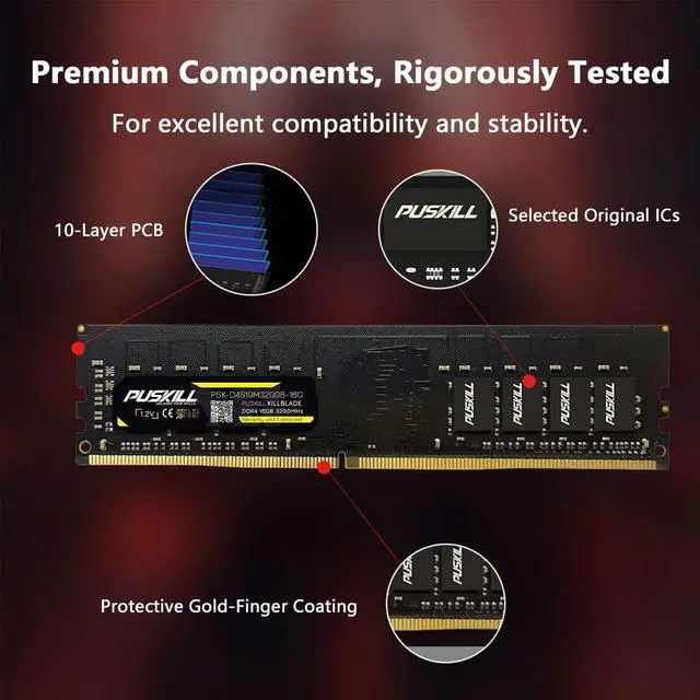 Alt view image 5 of 7 - PUSKILL 32GB Kit (2x16GB) DDR4 RAM 2666MHz PC4-21300 Desktop Memory, Non-ECC Unbuffered UDIMM 1.2V CL19 288-Pin, Dual Channel PC Computer Upgrade Module for Intel & AMD