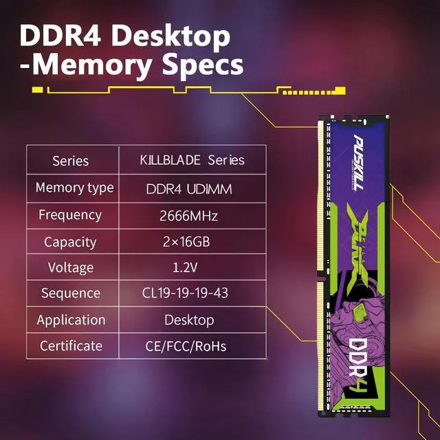 Alt view image 7 of 7 - PUSKILL 32GB Kit (2x16GB) DDR4 RAM 2666MHz PC4-21300 Desktop Memory, Non-ECC Unbuffered UDIMM 1.2V CL19 288-Pin, Dual Channel PC Computer Upgrade Module for Intel & AMD
