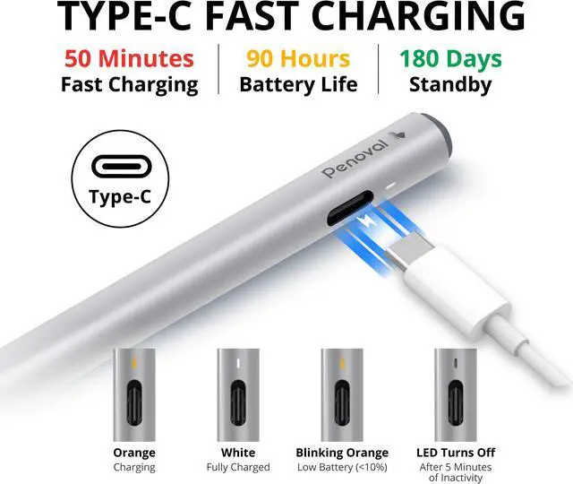 Alt view image 3 of 13 - Penoval USI2.0 Stylus Pen for Chromebook, 4096 Levels Pressure for Lenovo chromebook Duet, ASUS chromebook C436, HP chromebook X360 12b, HP chromebook X360 14b Google Pixel Tablet, USI2.0