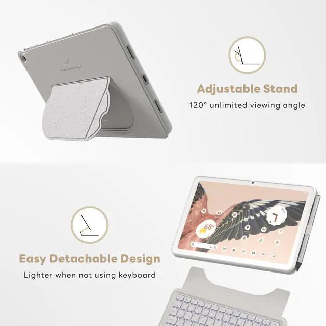 Alt view image 3 of 7 - eiP Magnetix Keyboard Case for Google Pixel Tablet 11 inch (2023), Adjustable Viewing Angle, Detachable, Easy Carry-on, Protective Cover Compatible with Charging Speaker Dock, 7 Backlight Color, White