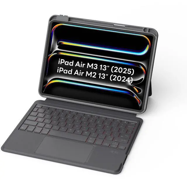 Main image of EIP Bluetooth Keyboard Case for iPad Air 13 inch (M3 2025/M2 2024), 13" Magnetic Detachable Case with Trackpad, 7-Color Backlit Keys, Stylus Shortcut Support, Slim Protective Cover