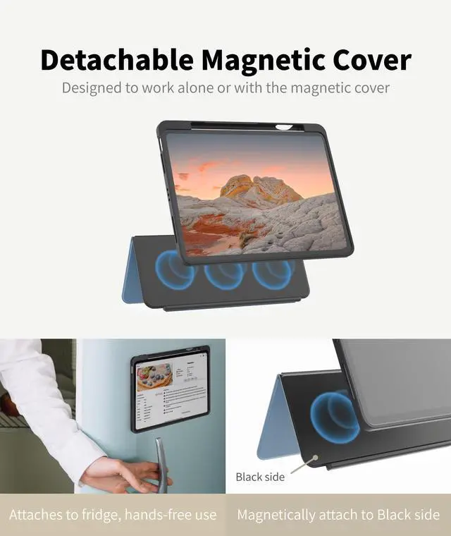 Alt view image 4 of 7 - EIP for iPad (A16) 11th/10th Generation Case(2025/2022), Adjustable Hinge Stand, Portrait/Landscape View, Rotating Stand with Removable Magnetic Cover, Auto Wake/Sleep, Dual-Device Use