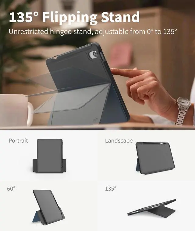 Alt view image 3 of 7 - EIP for iPad (A16) 11th/10th Generation Case(2025/2022), Adjustable Hinge Stand, Portrait/Landscape View, Rotating Stand with Removable Magnetic Cover, Auto Wake/Sleep, Dual-Device Use