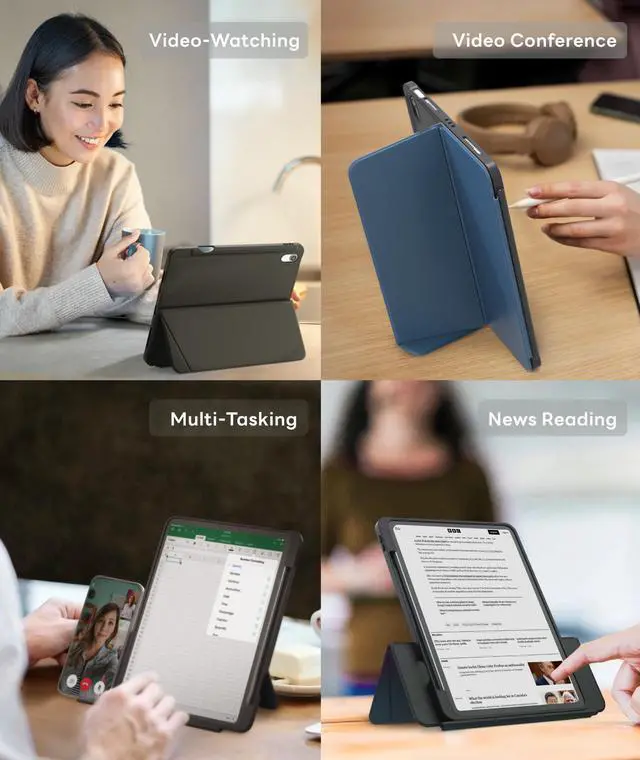 Alt view image 5 of 7 - EIP for iPad (A16) 11th/10th Generation Case(2025/2022), Adjustable Hinge Stand, Portrait/Landscape View, Rotating Stand with Removable Magnetic Cover, Auto Wake/Sleep, Dual-Device Use