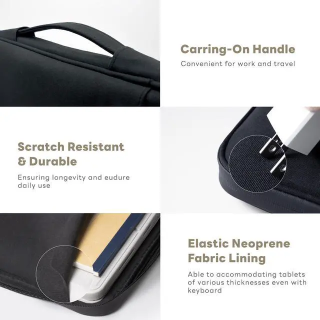 Alt view image 4 of 7 - eiP 8-11 inch Waterproof Slim Tablet Carring Case with Handle Sleeve Bag for iPad Pro 11 inch/iPad 7/8/9 10.2 inch/iPad Air 5,4 10.9 inch/Pixel Tablet/Samsung Tab, Fit Keyboard and Pen, Black