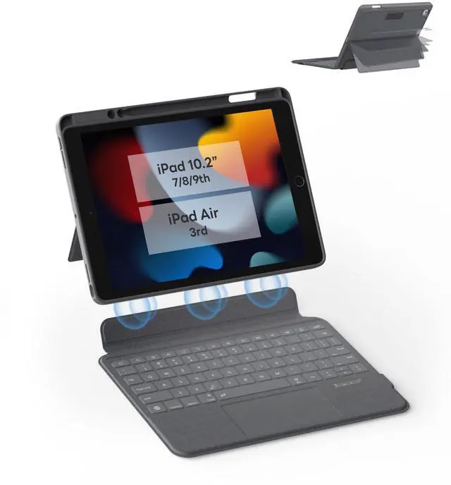 Main image of EIP Bluetooth Keyboard Case for iPad 10.2 inch (7th/8th/9th Gen) & iPad Air 10.5 inch (3rd Gen), 10.2 "Magnetic Detachable Cover with Trackpad, 7-Color Backlit Keys, Slim Protective Smart Case
