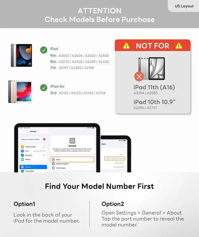 Alt view image 2 of 7 - EIP Bluetooth Keyboard Case for iPad 10.2 inch (7th/8th/9th Gen) & iPad Air 10.5 inch (3rd Gen), 10.2 "Magnetic Detachable Cover with Trackpad, 7-Color Backlit Keys, Slim Protective Smart Case