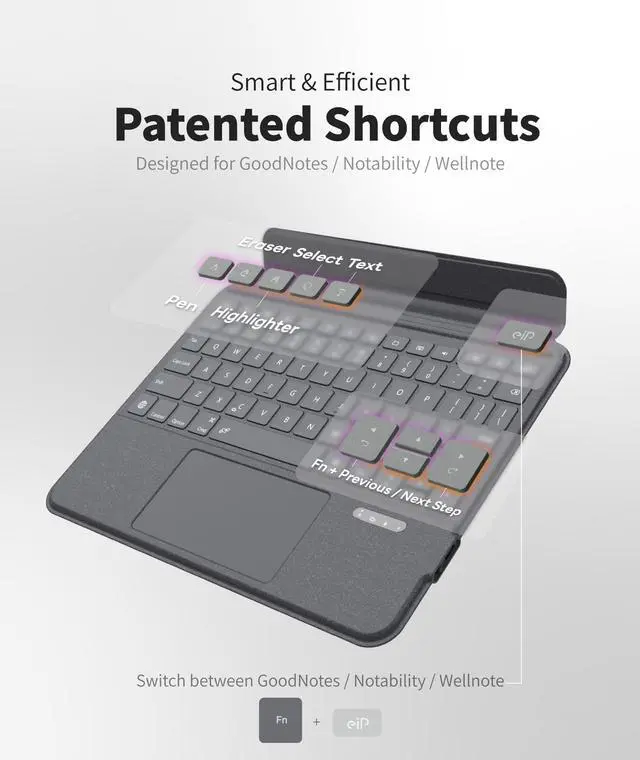 Alt view image 4 of 7 - EIP Bluetooth Keyboard Case for iPad 10.2 inch (7th/8th/9th Gen) & iPad Air 10.5 inch (3rd Gen), 10.2 "Magnetic Detachable Cover with Trackpad, 7-Color Backlit Keys, Slim Protective Smart Case