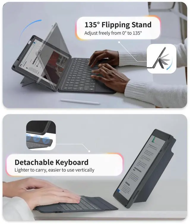 Alt view image 5 of 7 - EIP Bluetooth Keyboard Case for iPad 10.2 inch (7th/8th/9th Gen) & iPad Air 10.5 inch (3rd Gen), 10.2 "Magnetic Detachable Cover with Trackpad, 7-Color Backlit Keys, Slim Protective Smart Case