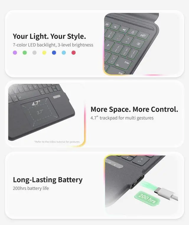 Alt view image 6 of 7 - EIP Bluetooth Keyboard Case for iPad 10.2 inch (7th/8th/9th Gen) & iPad Air 10.5 inch (3rd Gen), 10.2 "Magnetic Detachable Cover with Trackpad, 7-Color Backlit Keys, Slim Protective Smart Case