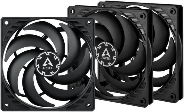 Main image of arctic p12 slim pwm pst (3 pack) - 120 mm case fan with pwm sharing technology (pst), pressure-optimised, quiet motor, computer, extra slim, 300-2100 rpm - black