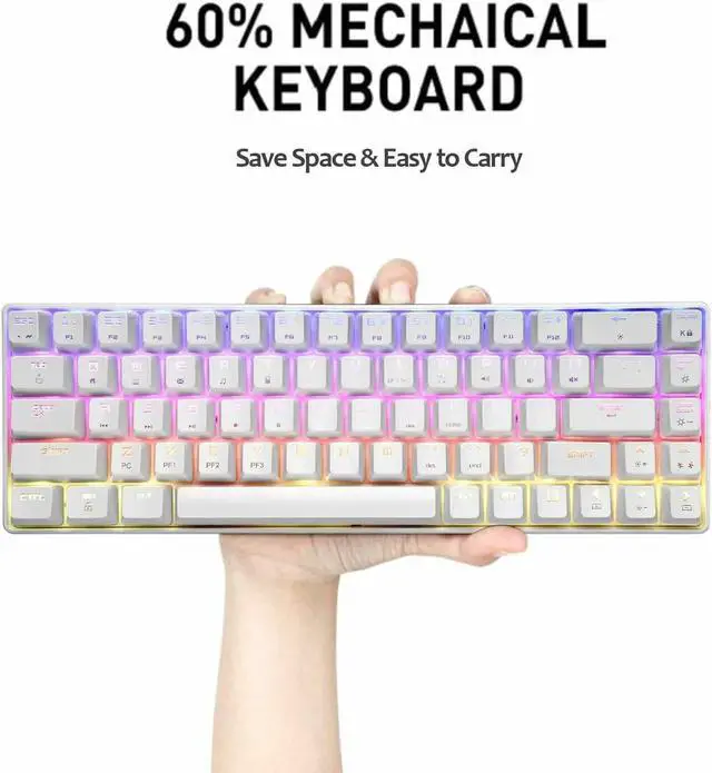 Alt view image 2 of 6 - Gaming Keyboard Mechanical 68 Keys Wired RGB Backlit Portable for PC PS4 Laptop Black White