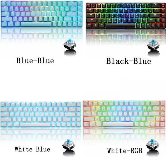 Alt view image 3 of 6 - Gaming Keyboard Mechanical 68 Keys Wired RGB Backlit Portable for PC PS4 Laptop Black White