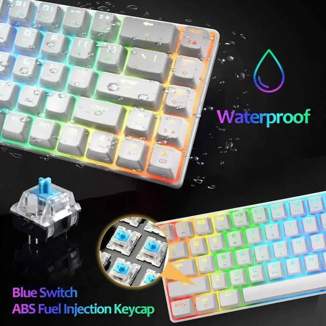 Alt view image 4 of 6 - Gaming Keyboard Mechanical 68 Keys Wired RGB Backlit Portable for PC PS4 Laptop Black White