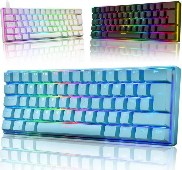 Main image of RGB Mechanical Keypad, Wired Portable 61-Keys Gaming Keyboard For PC Black Blue