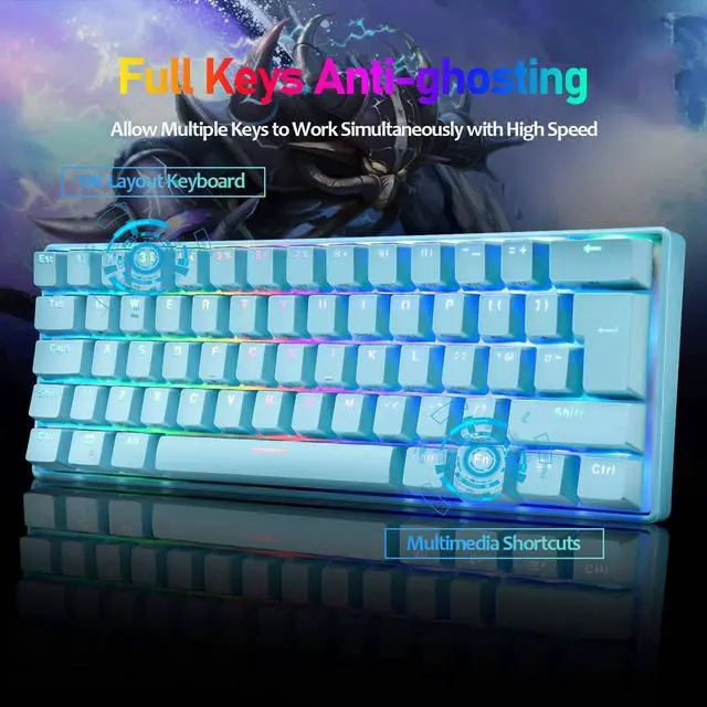 Alt view image 3 of 7 - RGB Mechanical Keypad, Wired Portable 61-Keys Gaming Keyboard For PC Black Blue