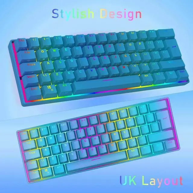 Alt view image 5 of 7 - RGB Mechanical Keypad, Wired Portable 61-Keys Gaming Keyboard For PC Black Blue