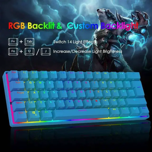 Alt view image 7 of 7 - RGB Mechanical Keypad, Wired Portable 61-Keys Gaming Keyboard For PC Black Blue