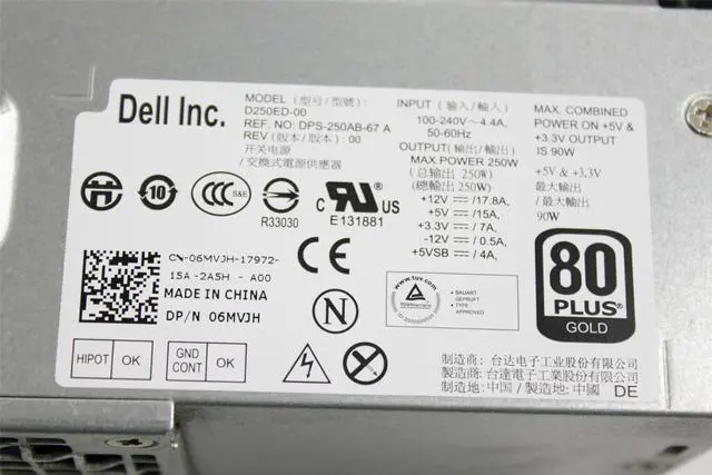 Alt view image 3 of 3 - Dell Optiplex 3010 7010 9010 990 390 DPS-250AB-67 250W Power Supply 6MVJH 06MVJH