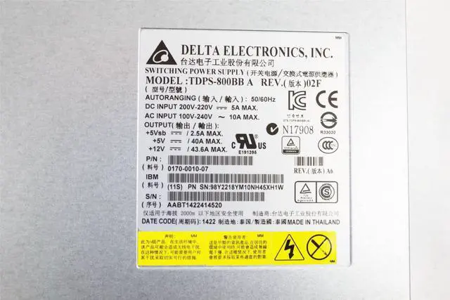 Alt view image 2 of 4 - IBM Delta Electronics TDPS-800BB 800W Server Power Supply 98Y2218 0170-001-07