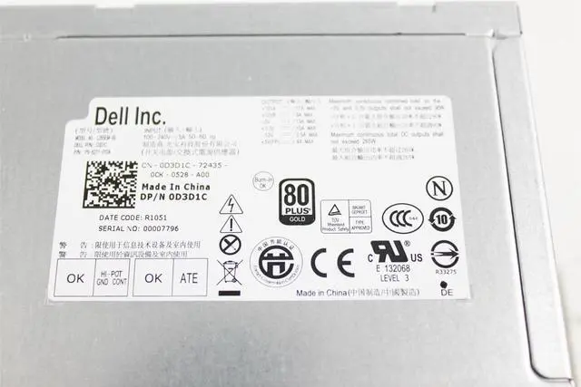 Alt view image 2 of 3 - Dell Precision T1600 Optiplex 390 790 990 3010 Mini Tower Power Supply 265W ATX 0GVY79 0PJFXN 0D3D1C 0053N4