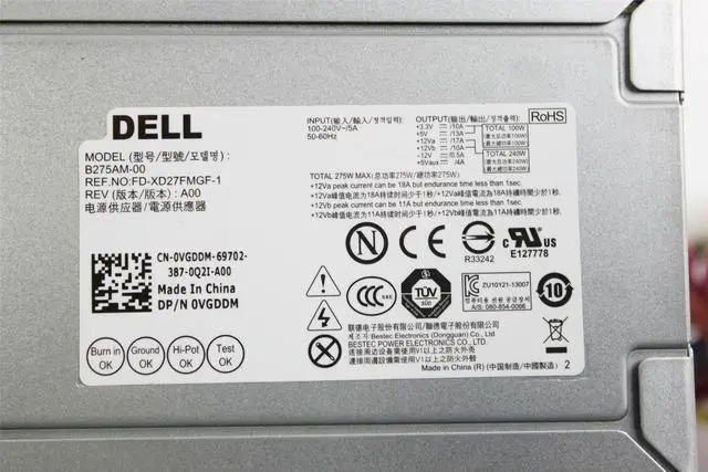 Alt view image 2 of 3 - Dell Optiplex 3010 7010 9010 BESTEC POWER B275AM-00 Mini Tower 275W 24-PIN Power Supply VGDDM 0VGDDM FD-XD27FMGF-1