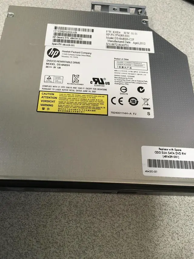 Alt view image 4 of 5 - HP 481429-001 12.7mm SATA Slimline DVD-RW Internal Optical Drive, DS-8A8SH-C2F/ 484034-002
