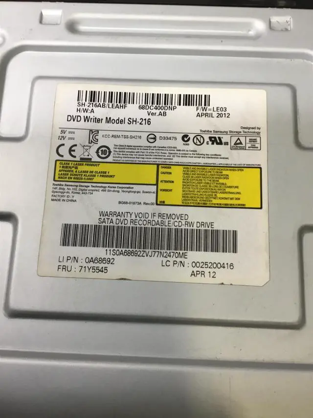 Alt view image 5 of 5 - IBM SH-216AB/LEAHF VER AB SATA DVD Rewriter Drive 0A68692 71Y5545