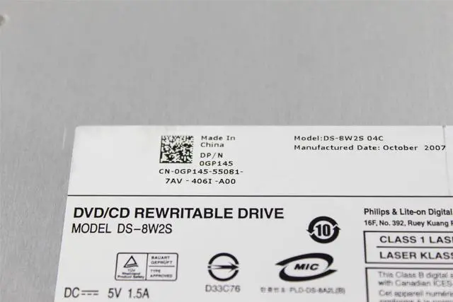 Alt view image 3 of 3 - Dell Phillips Lite-On DS-8W2S DVD/CD-RW SATA Optical Drive Assembly GP145 0GP145