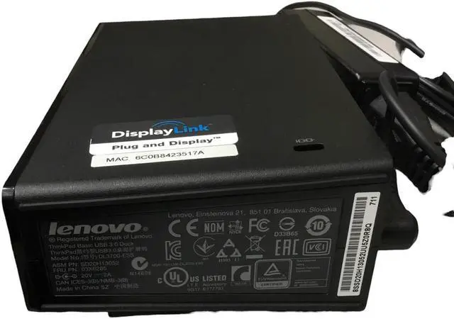 Alt view image 5 of 5 - Lenovo ThinkPad Basic DL3700-ESS Docking Station USB 3.0/ 03X6285 W/ADAPTER