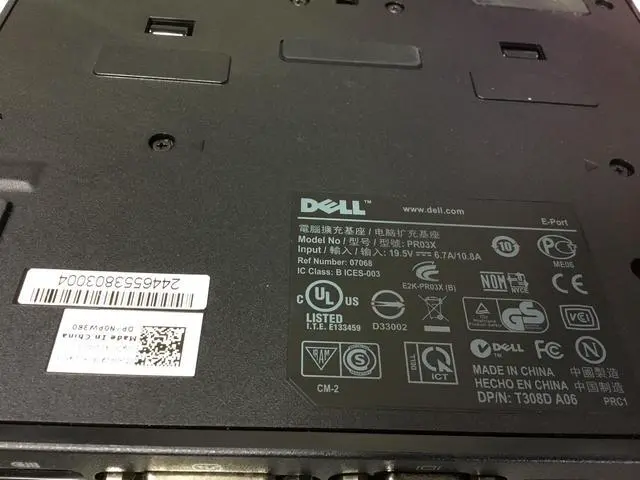 Alt view image 7 of 7 - Dell PR03X, N0PW380 USB 3.0 Docking Station E-Port Plus Replicator T308D A06