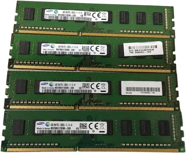 Main image of LOT OF 4- 16GB (4X4GB)Samsung M378B5173DB0-CK0 4GB 1Rx8 PC3-12800U, 1600MHz