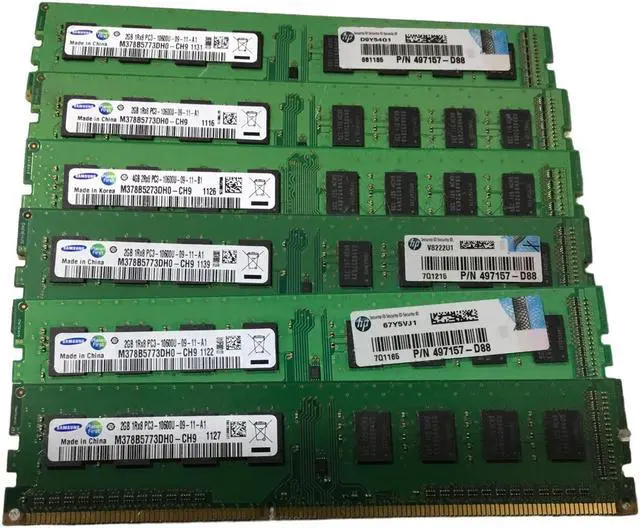 Main image of lot of 6 Samsung M378B5773DH0-CH9 Memory 6x2GB PC3-10600 497157-D88