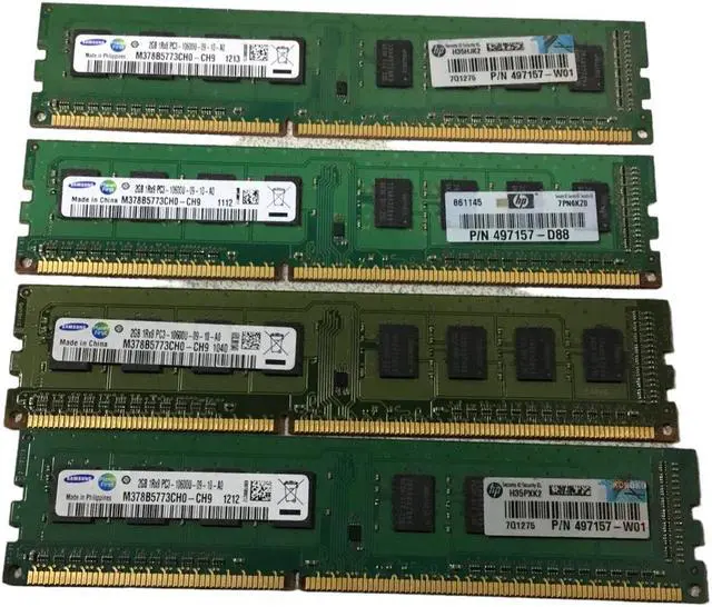 Main image of Lot of 4 Samsung M378B5773CH0-CH9 Memory (4x2GB) 1Rx8 PC3-10600U 497157-D88