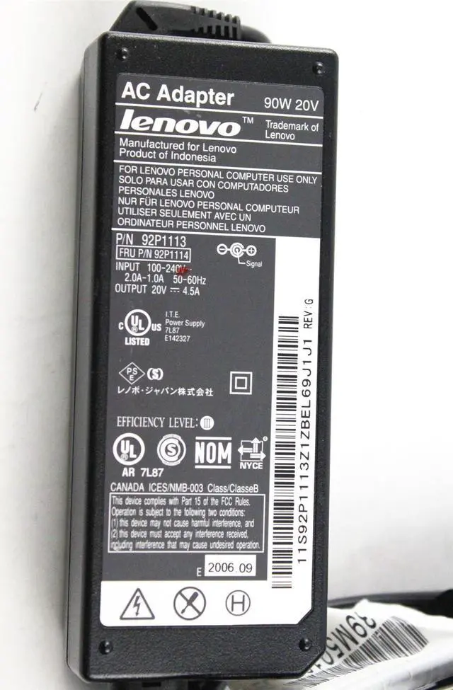 Alt view image 2 of 3 - IBM Lenovo Thinkpad T420 T410 T430 T520 X200 X220 X230 X121e X130e Laptop AC Adapter 100-240V 50-60-Hz 2.0A 20V 4.5A 90W 92P1114 92P1113