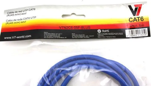 Alt view image 3 of 3 - NEW V7 UTP CAT6 RJ45 M/M BLUE Patch Cable 5Ft/1.5M V7N2C6-05F-BLUS