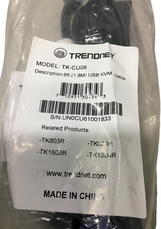 Alt view image 2 of 4 - TRENDnet TK-CU06, 6-feet USB KVM cable for TK-803R/1603R, NEW!