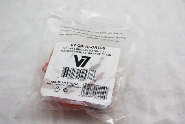 Main image of NEW V7 Cat6 RJ45 M/M Patch Cable 10Ft Orange Snagless Molded V7-C6-10-ORG-S
