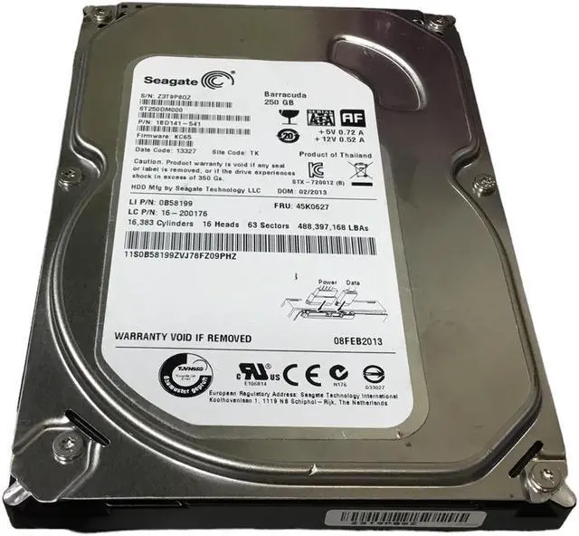 Main image of Lenovo 45K0627 Seagate 1BD141-541 Barracuda 250GB, 0B58199 HARD DRIVE